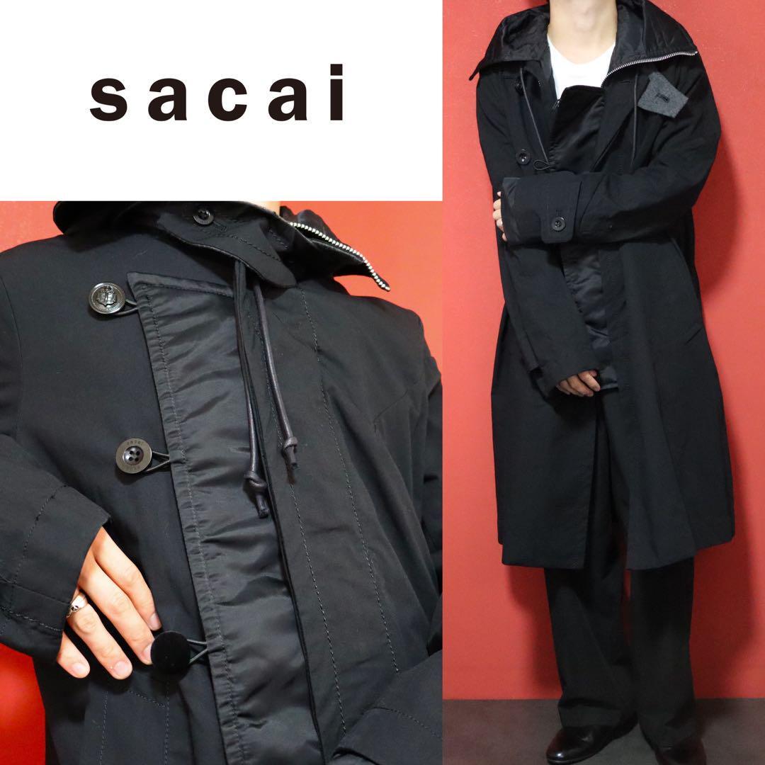 Sacai 21SS Hooded Mixed Button Panelled Oxford Coat Size 3