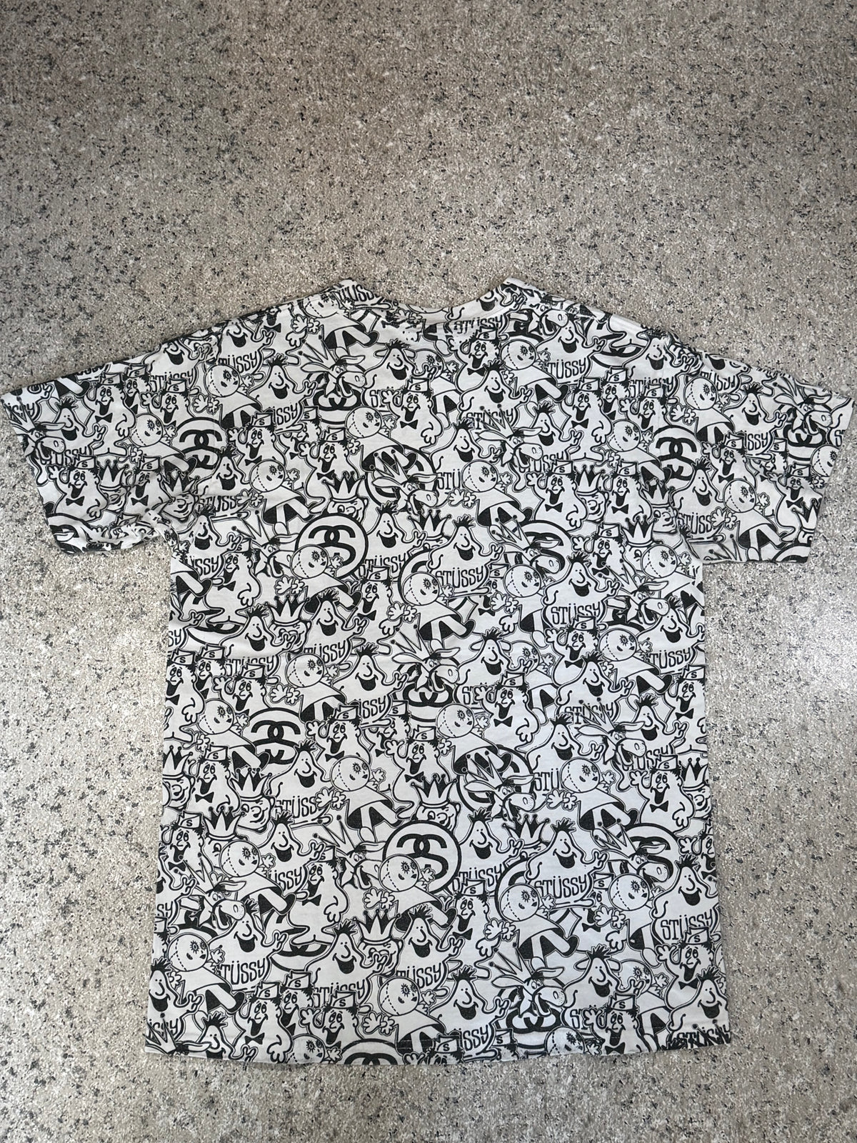 STUSSY Character All Over Print T-Shirt White Size M