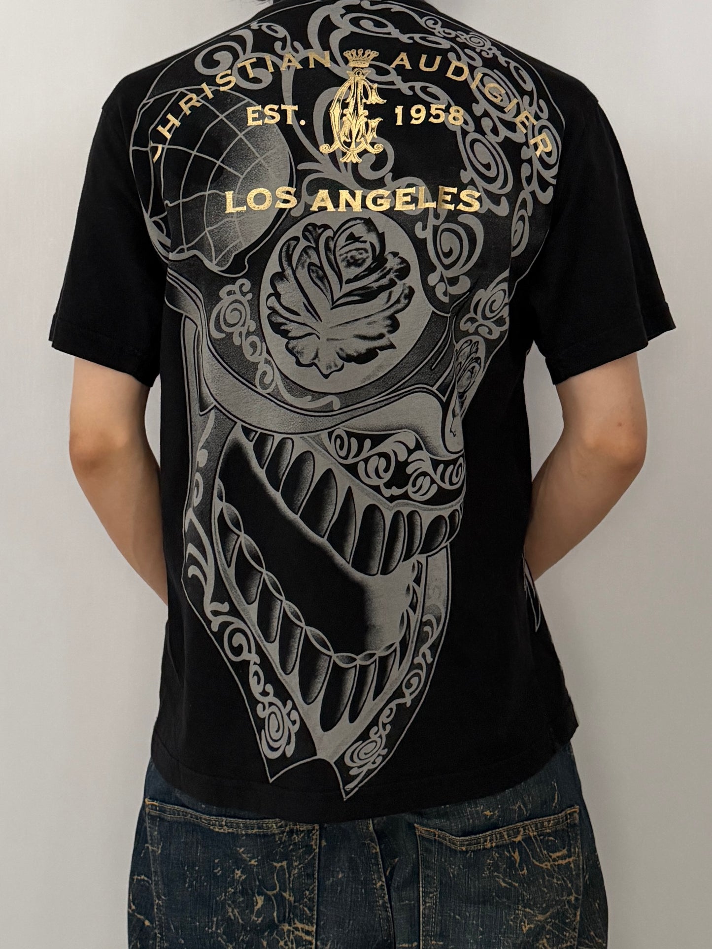 Christian Audigier Black Sequin T-Shirt Size M