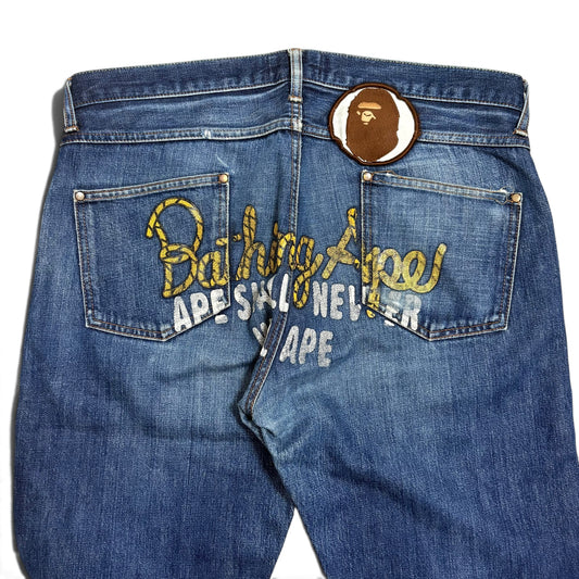 Bape A BATHING APE Embroidery Denim Jeans Size L