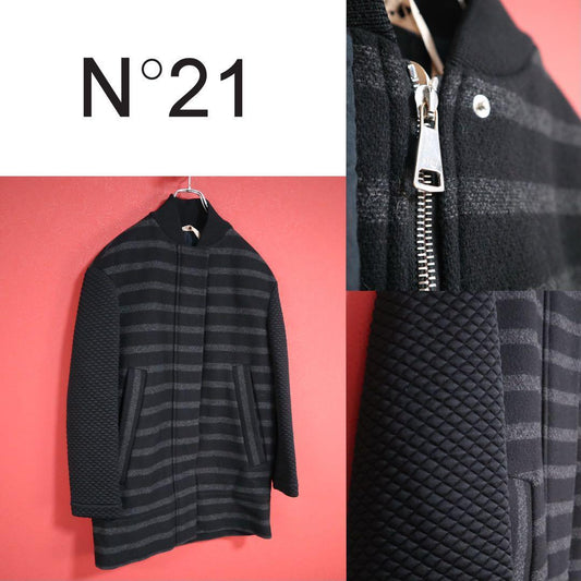 N21 Black Paneled Sleeve Zip-Up Coat Size M