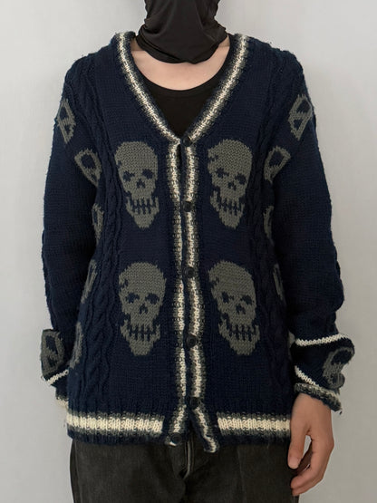 Vintage Milkboy Skull Blue Wool Cardigan Size M