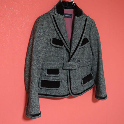 Dsquared2 Gray Herringbone Tweed Velour-Trim Cropped Size XS