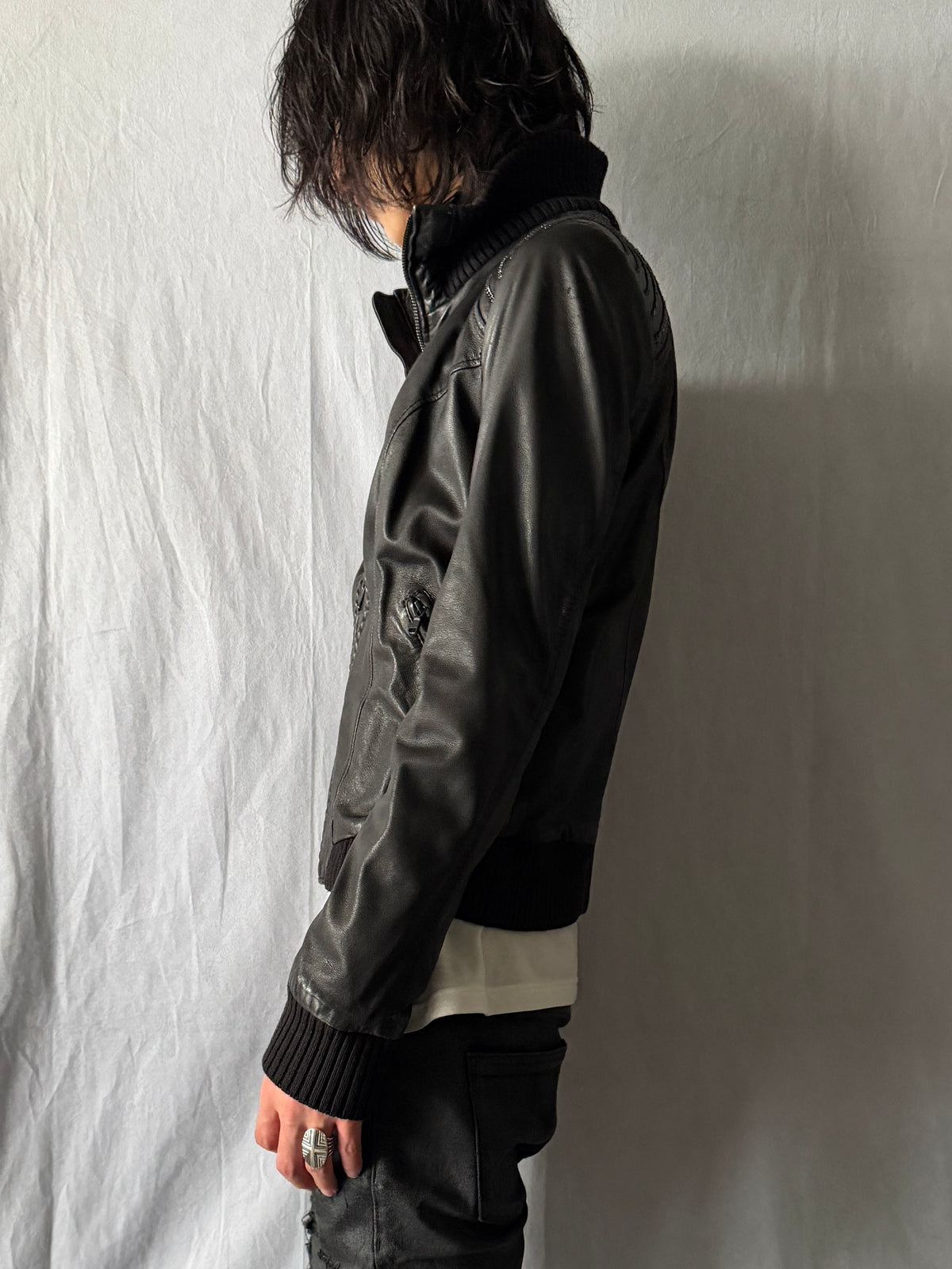 DIESEL Black Vein Sheep Leather Jacket Size XS
