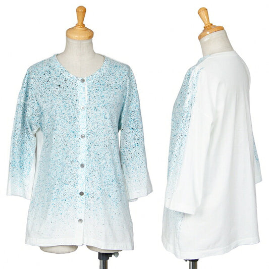 ISSEY MIYAKE HaaT Jersey Splash Cardigan White/Blue Size 2