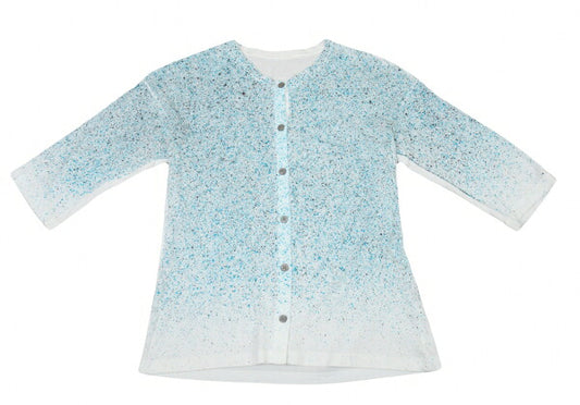 ISSEY MIYAKE HaaT Jersey Splash Cardigan White/Blue Size 2