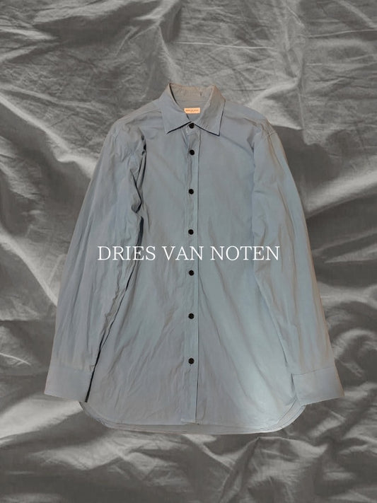 DRIES VAN NOTEN 00s Stretch Cotton Long Shirt Blue Size L