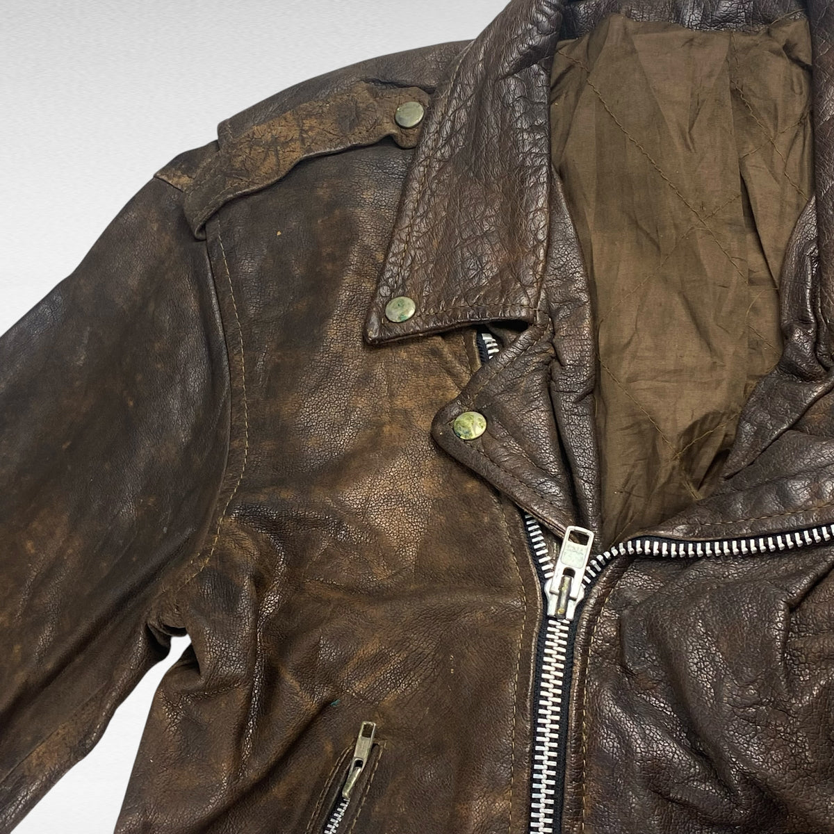 USED Brown Genuine Leather Double Rider Studs Size M