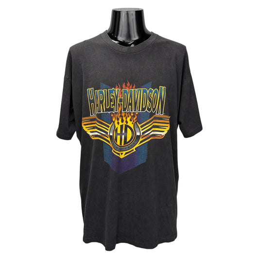 HARLEY DAVIDSON 90s Flames Graphic Red T-Shirt Size XL