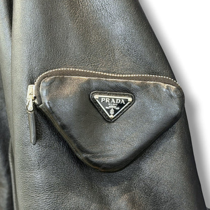 PRADA Nappa Leather MA-1 Bomber Jacket Black Size 50