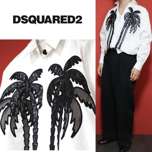 Dsquared2 16SS White Oversized Sheer Palm Tree Shirt Size 40