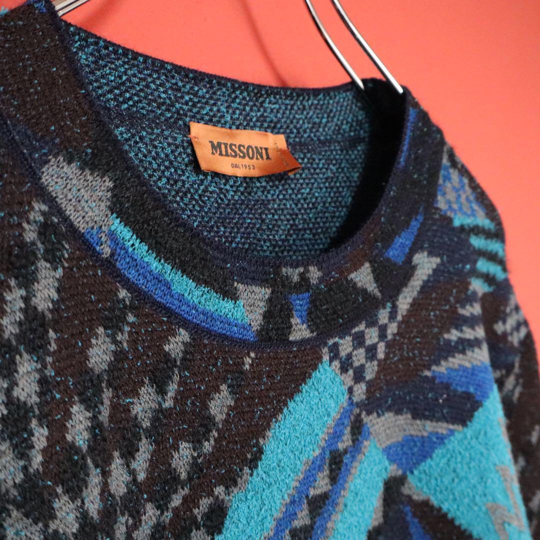 Missoni 20AW Black Blue Geometric Pattern Knit Size M