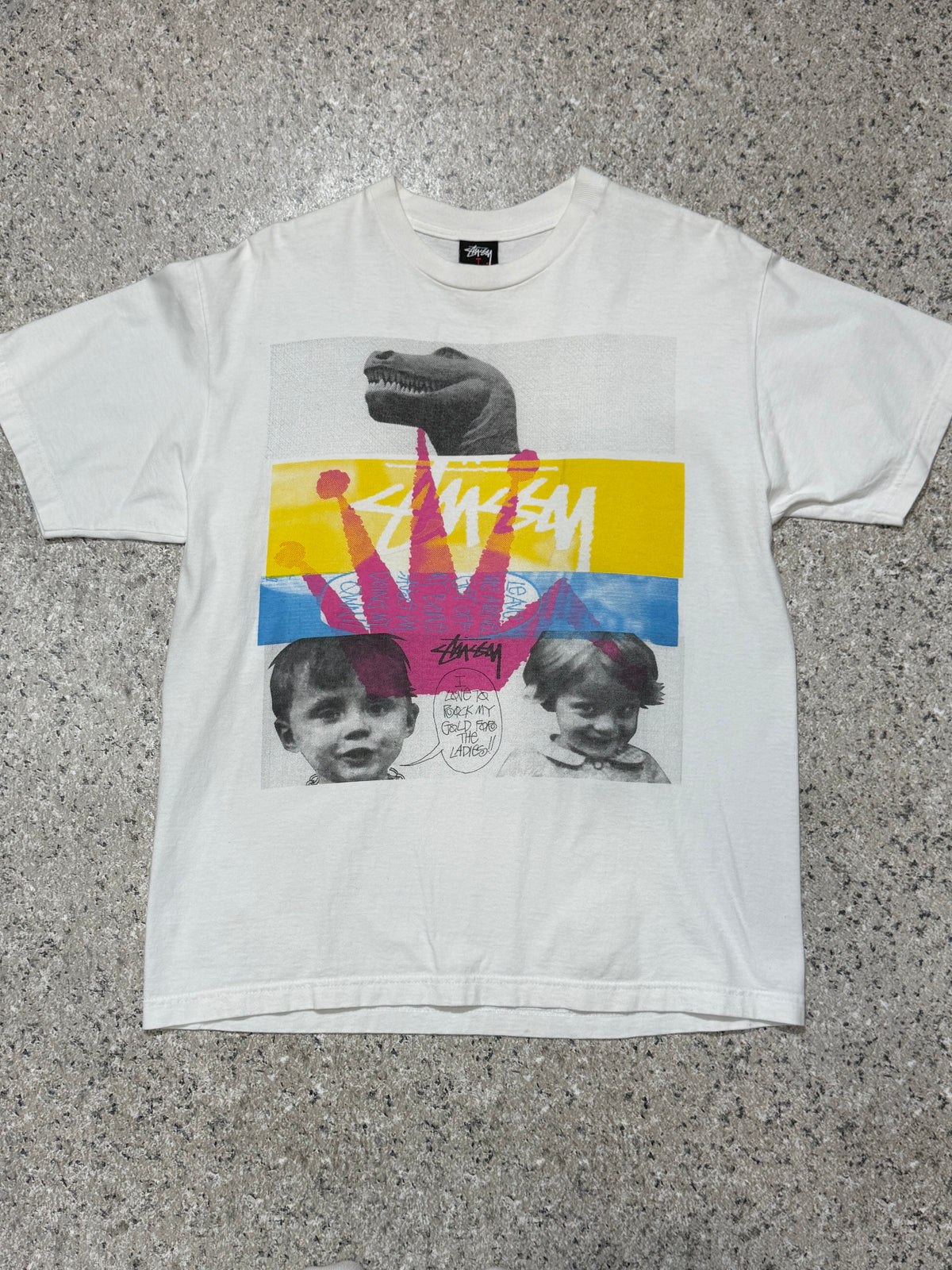 STUSSY "Rock My Gold" Photo T-Shirt White Size L