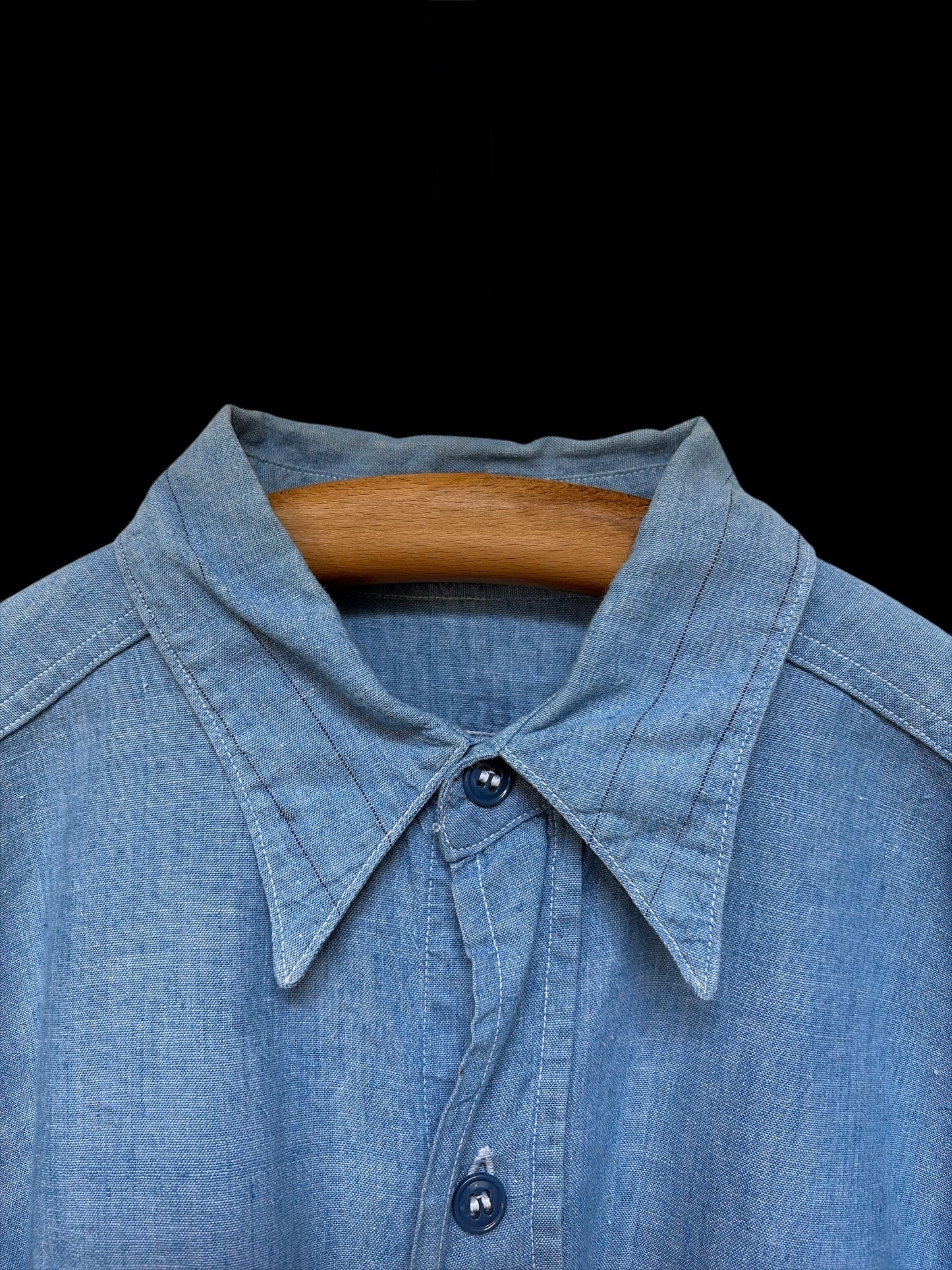 US NAVY 40s Vintage Parallel Stitch Chambray Shirt Size L
