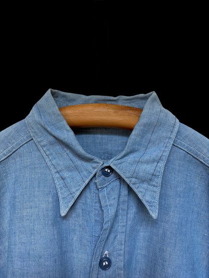 US NAVY 40s Vintage Parallel Stitch Chambray Shirt Size L
