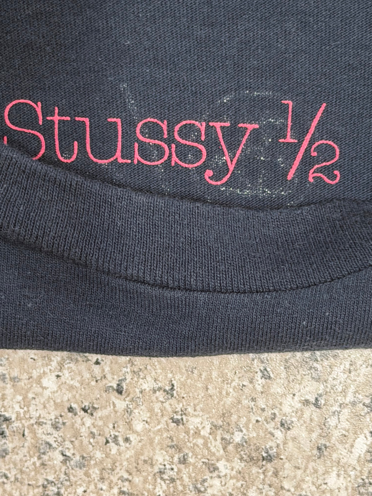 FINESSE STUSSY "S 1/2" Graphic T-Shirt Navy Size L