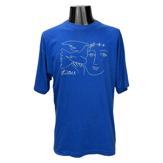 PICASSO 80s 90s Blue Figure & Dove Art T-Shirt Size L