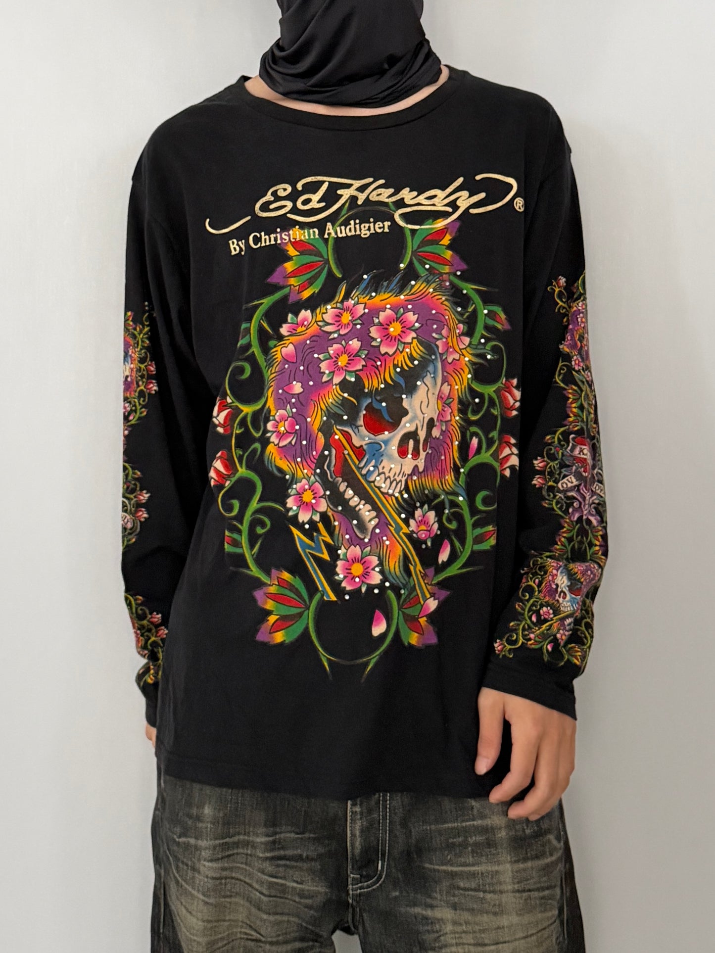 Ed Hardy Skull Black Long Sleeve Tee Size M