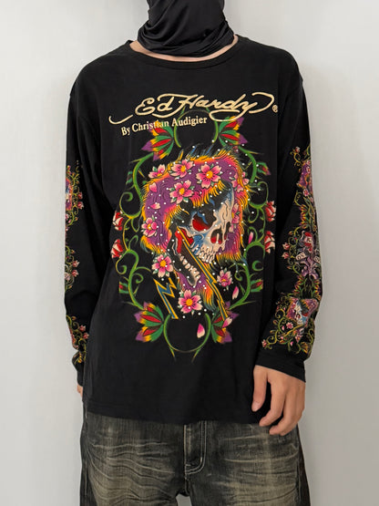 Ed Hardy Skull Black Long Sleeve Tee Size M