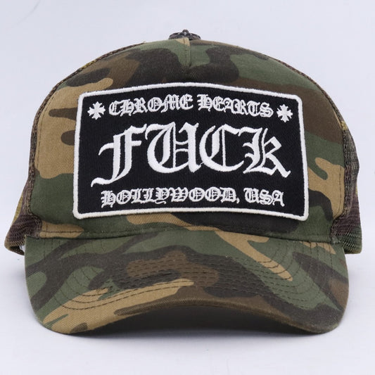 CHROME HEARTS FUCK Patch Camo Trucker Cap Size F