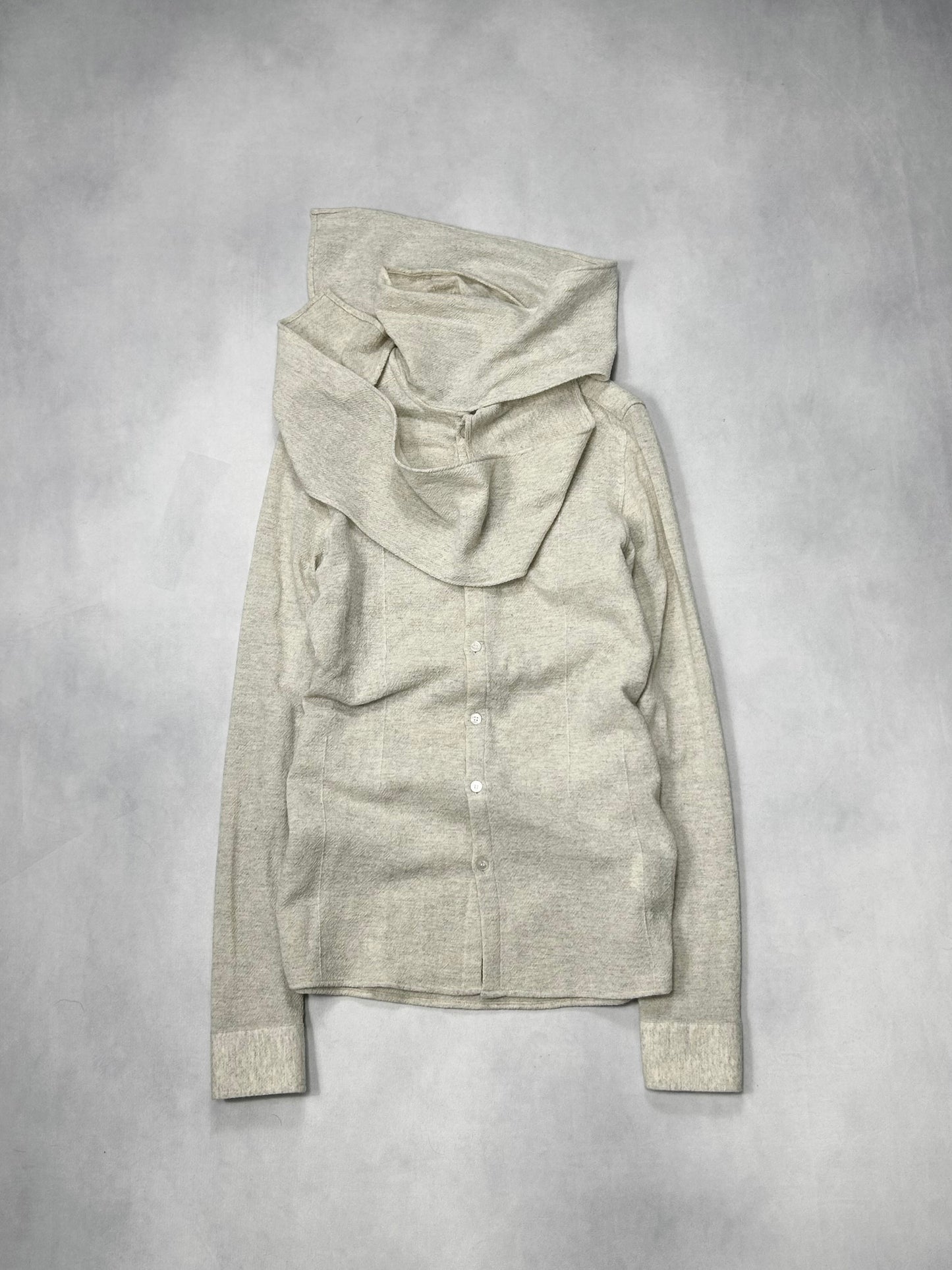 Raf Simons Scarf Collar Wool Shirt (F/W 08) Beige Size 44