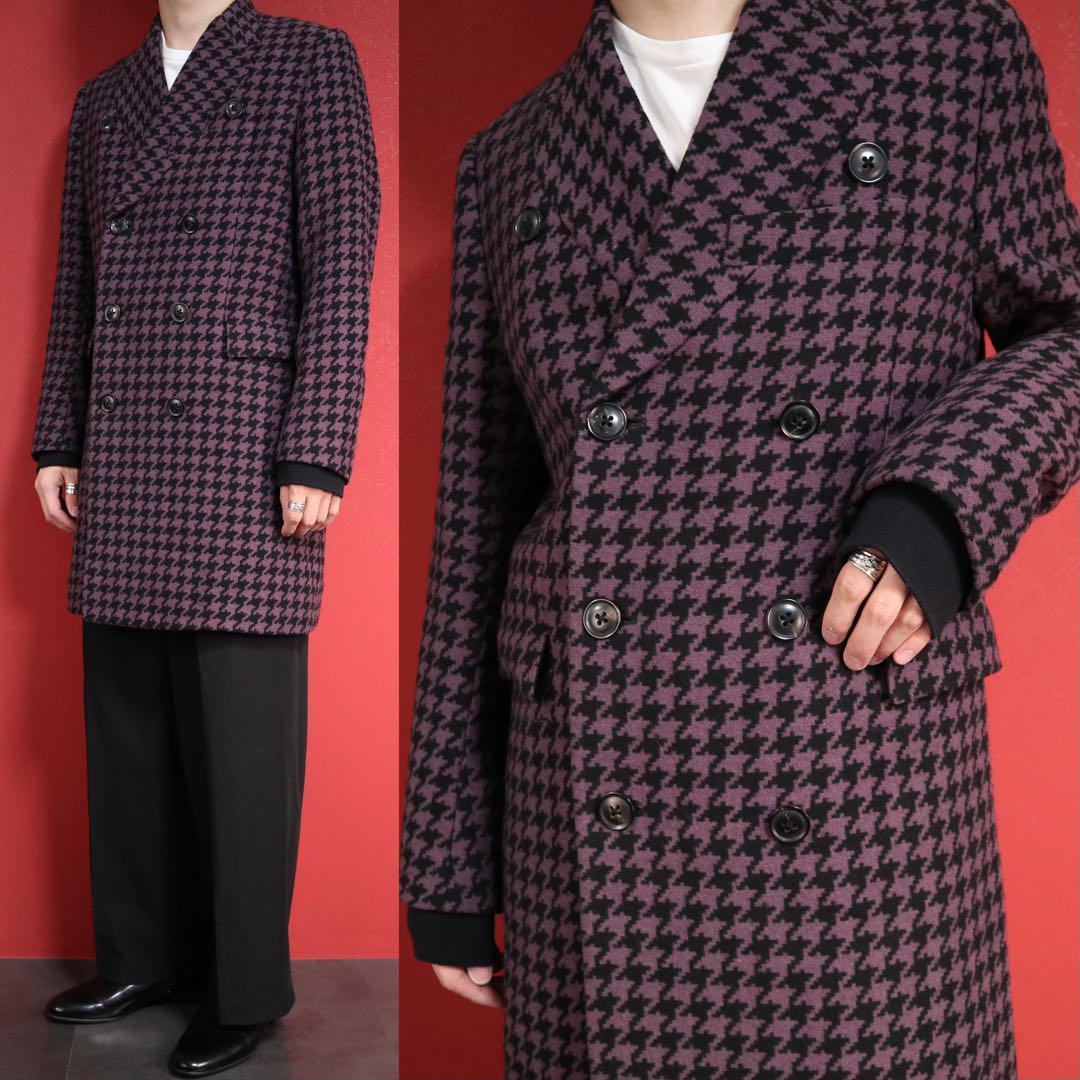 Paul Smith Purple Silk Houndstooth Collarless DB Coat Size M