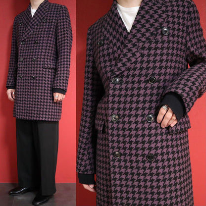 Paul Smith Purple Silk Houndstooth Collarless DB Coat Size M