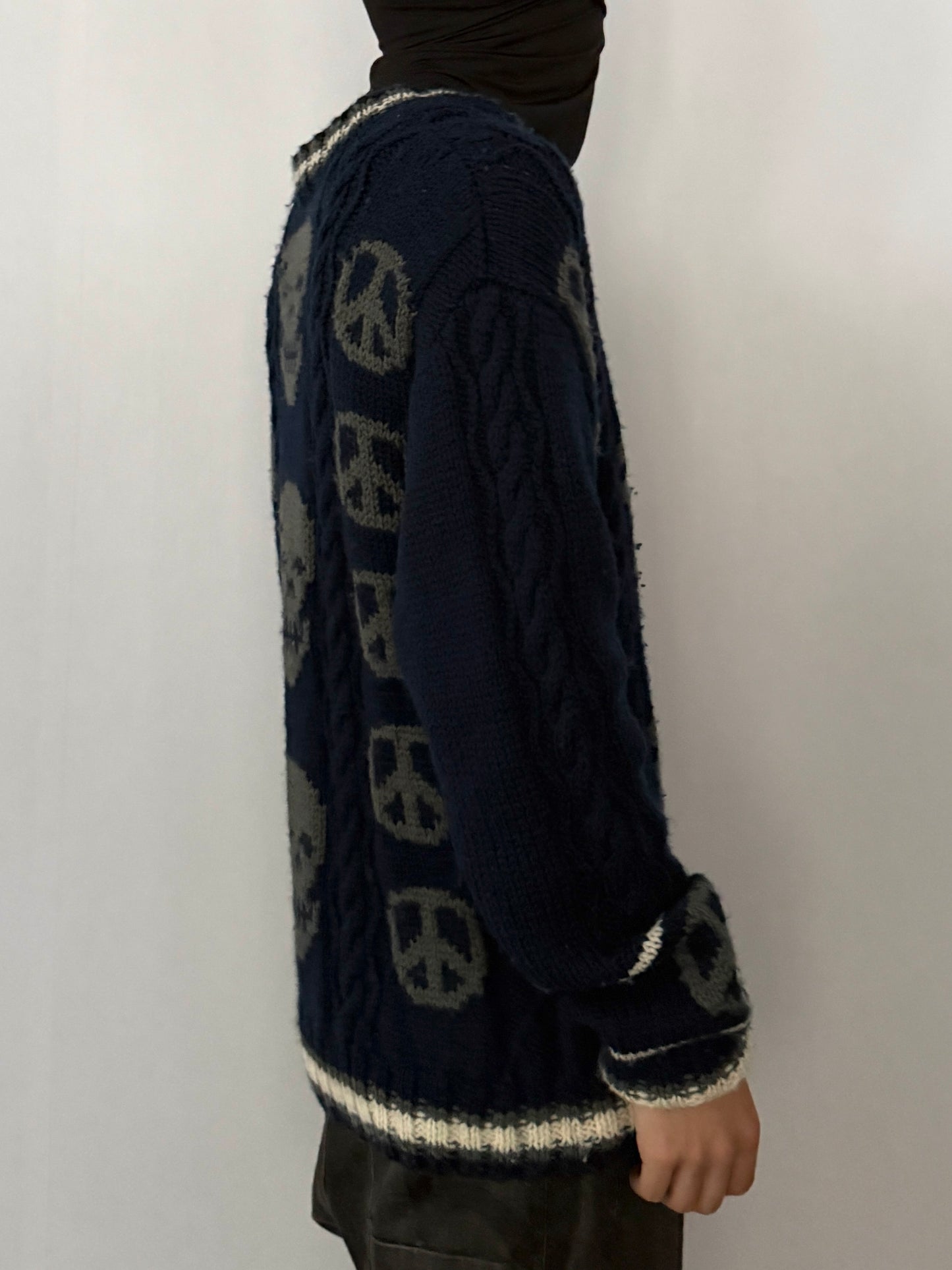 Vintage Milkboy Skull Blue Wool Cardigan Size M