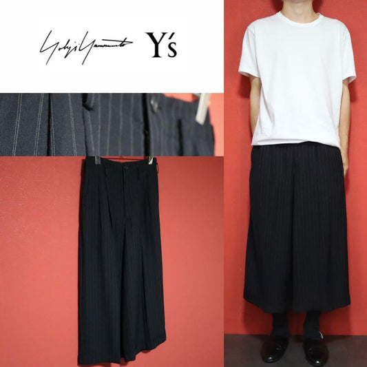 Y's 90s Pinstripe Two-Pleat Cropped Pants Black Size FREE