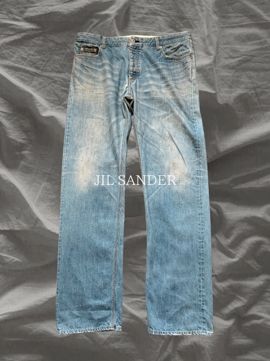 JILSANDER Distressed Denim Pants Indigo Size XL