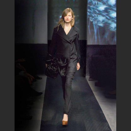 Prada 06AW Asymmetrical Raccoon Fur Pocket Wool Coat Size 40