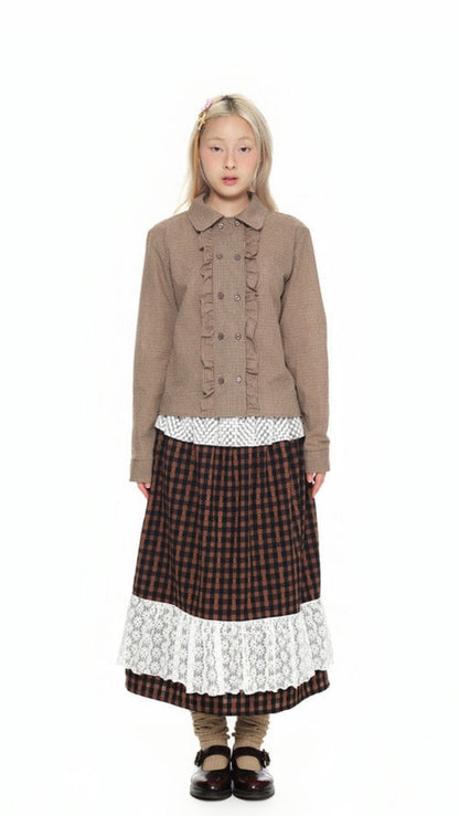 YOUTH BATH Double Button Frill Check Shirt Size S