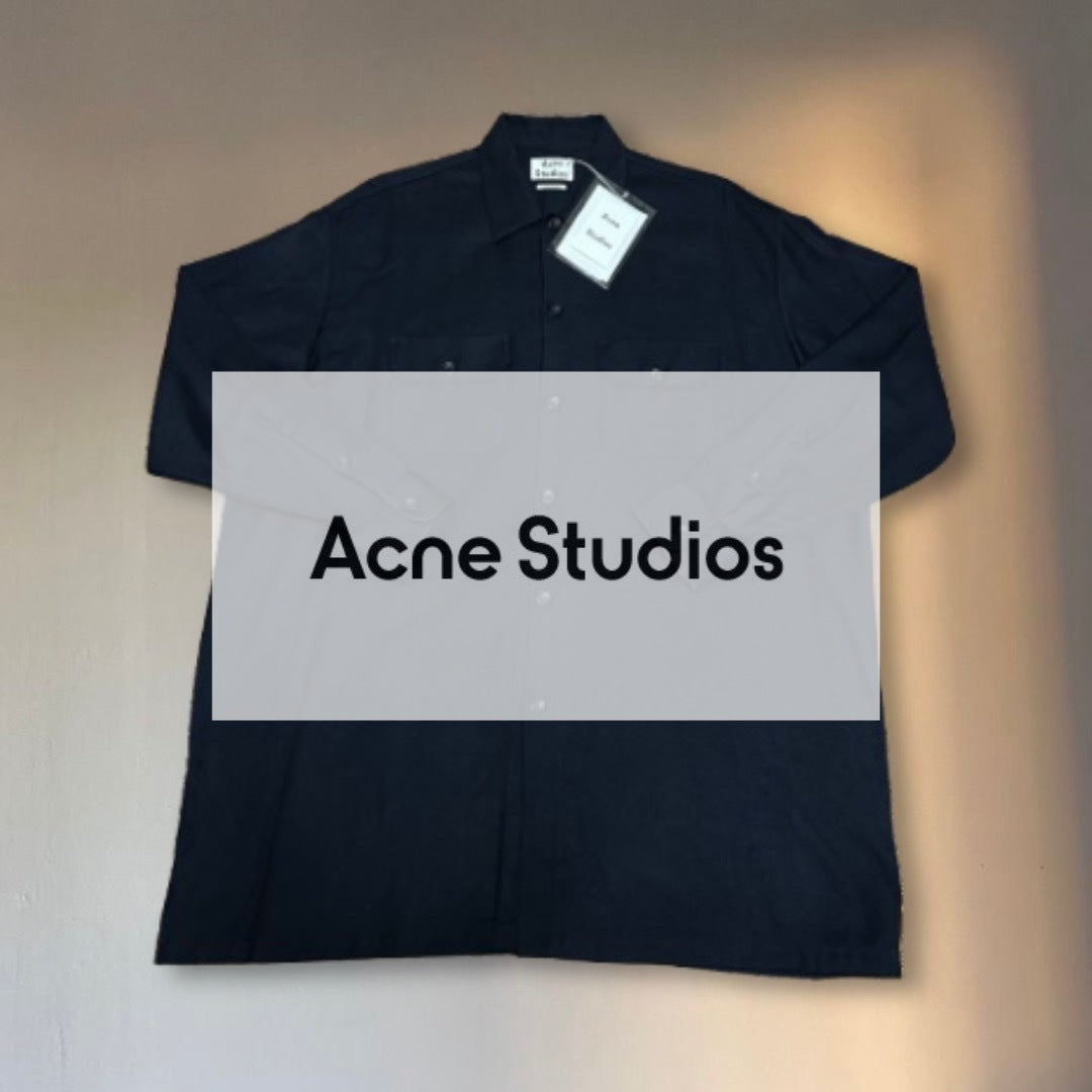 Acne Studios Dark Navy Wool Overcoat Shirt Chest Pockets Coat Size 46