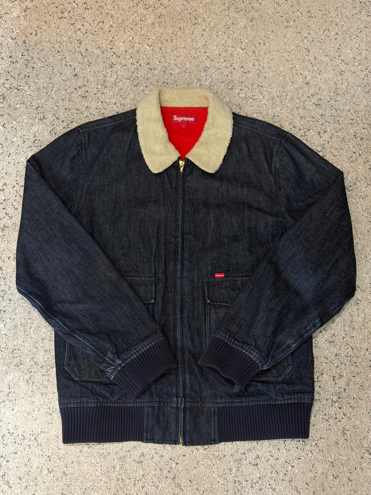 Supreme Shearling Collar Denim Bomber Jacket Size L