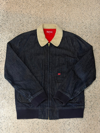 Supreme Shearling Collar Denim Bomber Jacket Size L