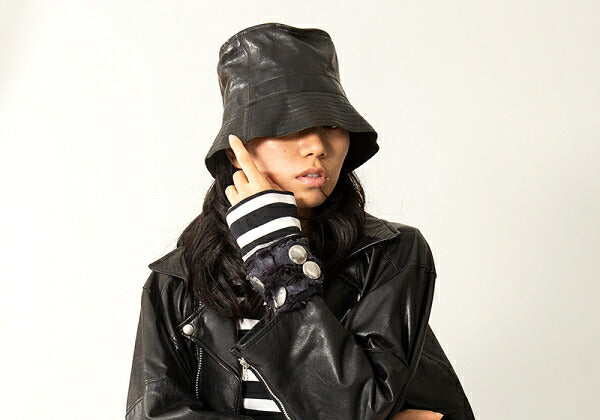 Jean Paul GAULTIER HOMME Cow Leather Bucket Hat Black Size F