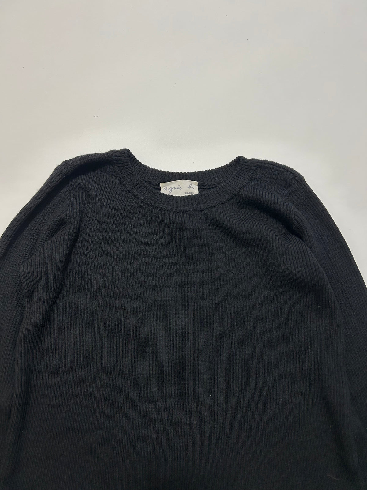 AGNES B. 90s Ribbed Knit Wool Sweater Black