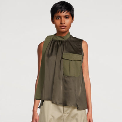 sacai 24SS Fabric Combo Military Blouse Khaki Size 1