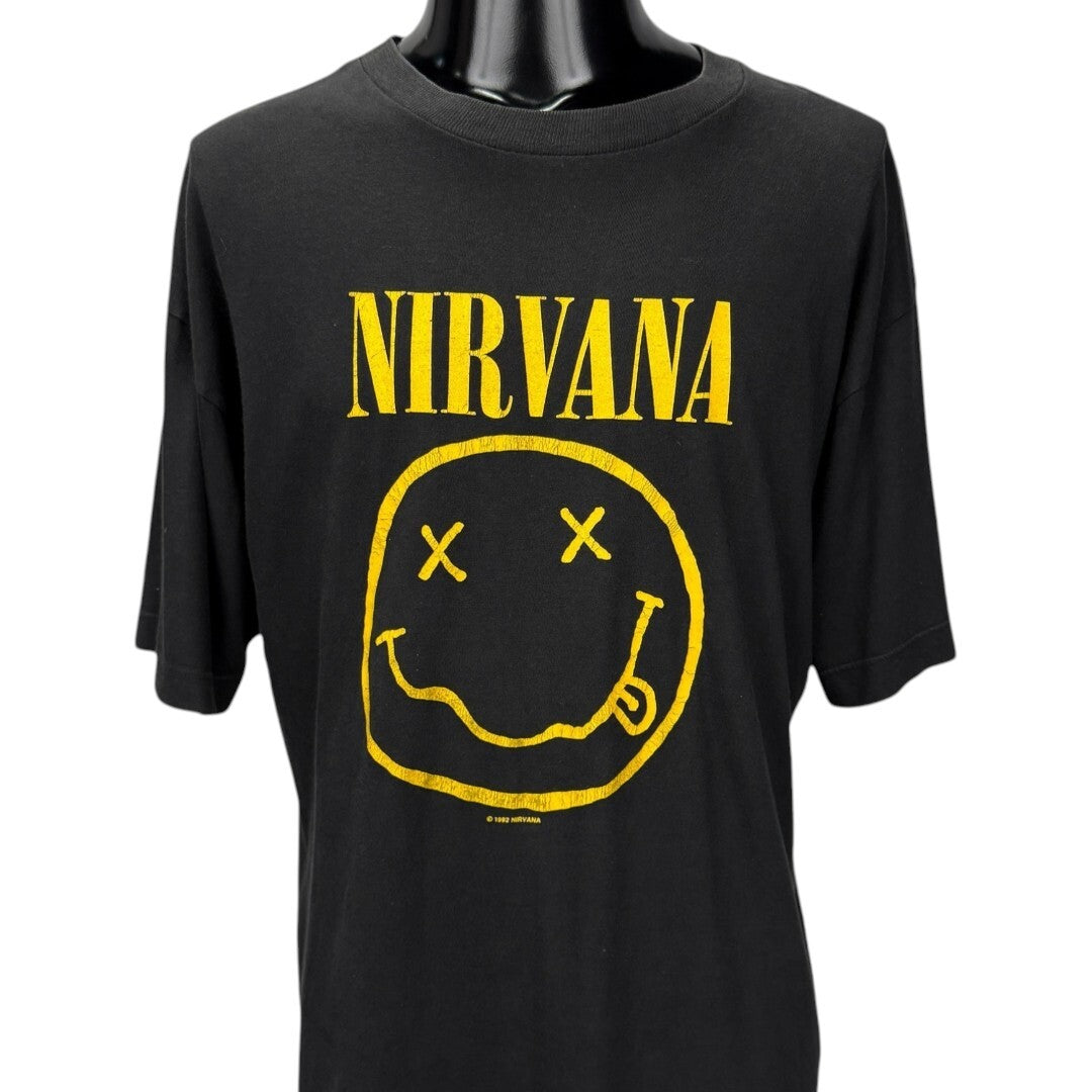 NIRVANA 90s Vintage Smiley Face T-Shirt Size XL