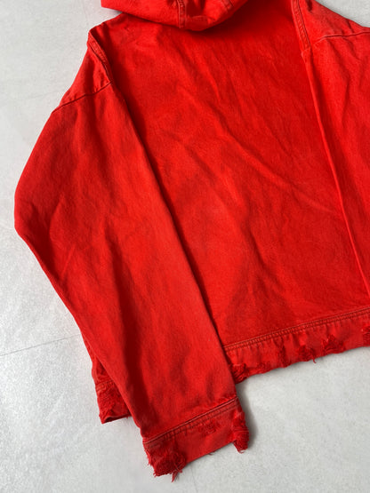 424 Red Damaged Zip Hoodie Size L