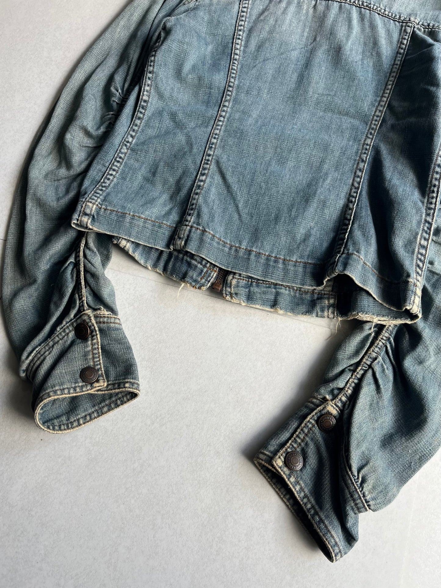 DKNY Cropped Shirred Cotton Jacket Blue Size 4