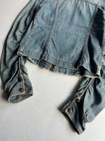DKNY Cropped Shirred Cotton Jacket Blue Size 4