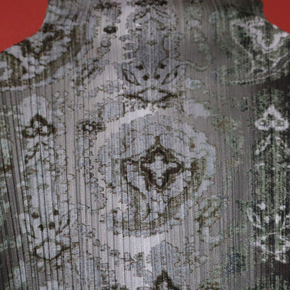 Vintage Gray Pleated Paisley Print High Neck T-Shirt Size 3