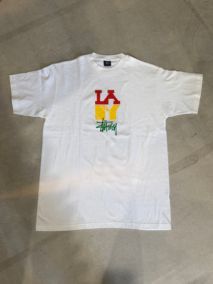 STUSSY LA NY Los Angeles New York Multi Stripe T-Shirt Size L
