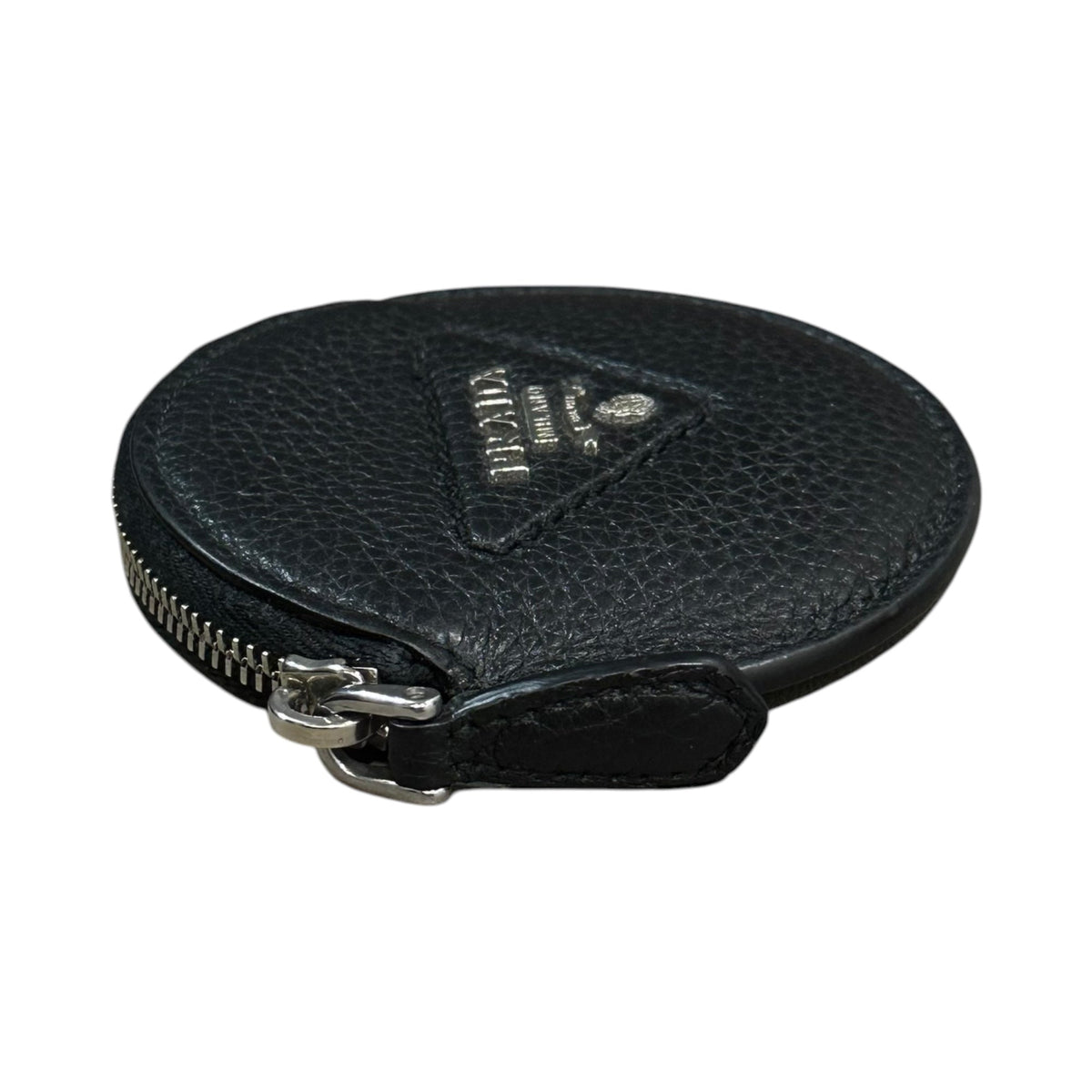 PRADA Vitello Daino Leather Round Coin Purse Black