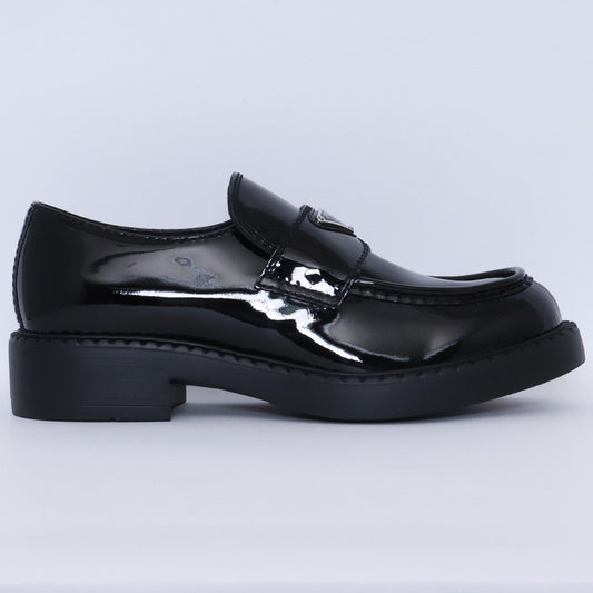 Prada Chocolate Brushed Leather Loafers Black Triangle Logo