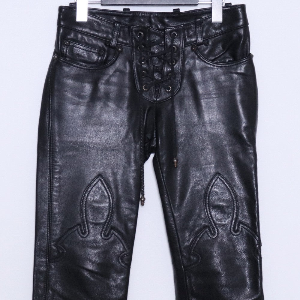CHROME HEARTS Fleur Knee Lace-Up Leather Pants Size 24R1