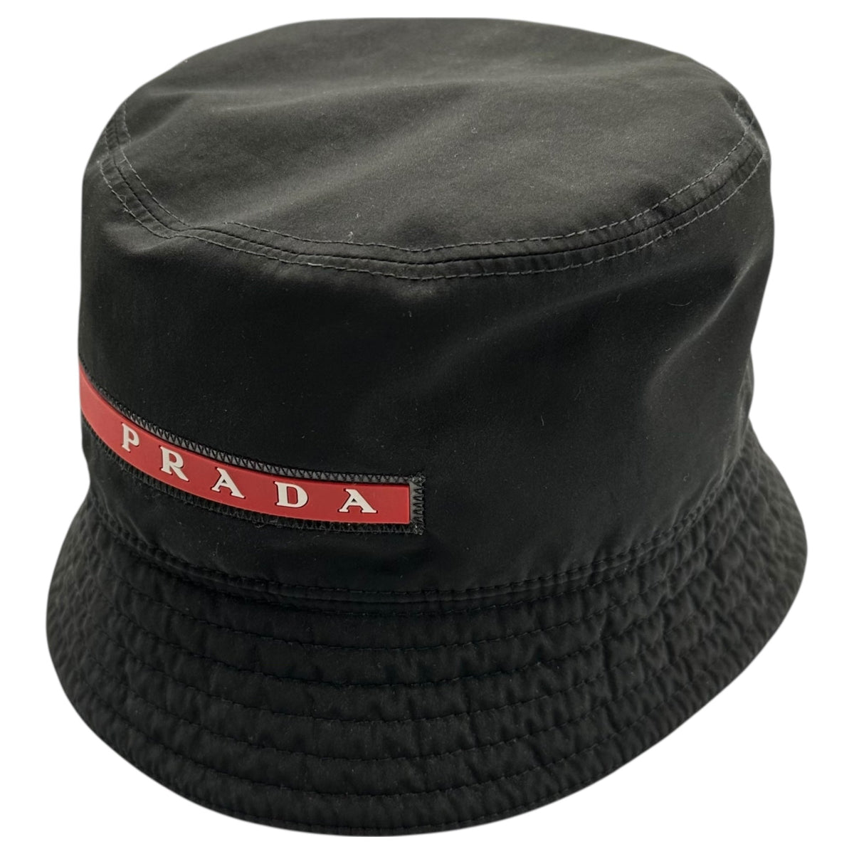 PRADA 00s Old Rubber Logo Bucket Hat Black/Red Size L