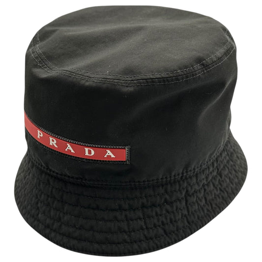 PRADA 00s Old Rubber Logo Bucket Hat Black/Red Size L