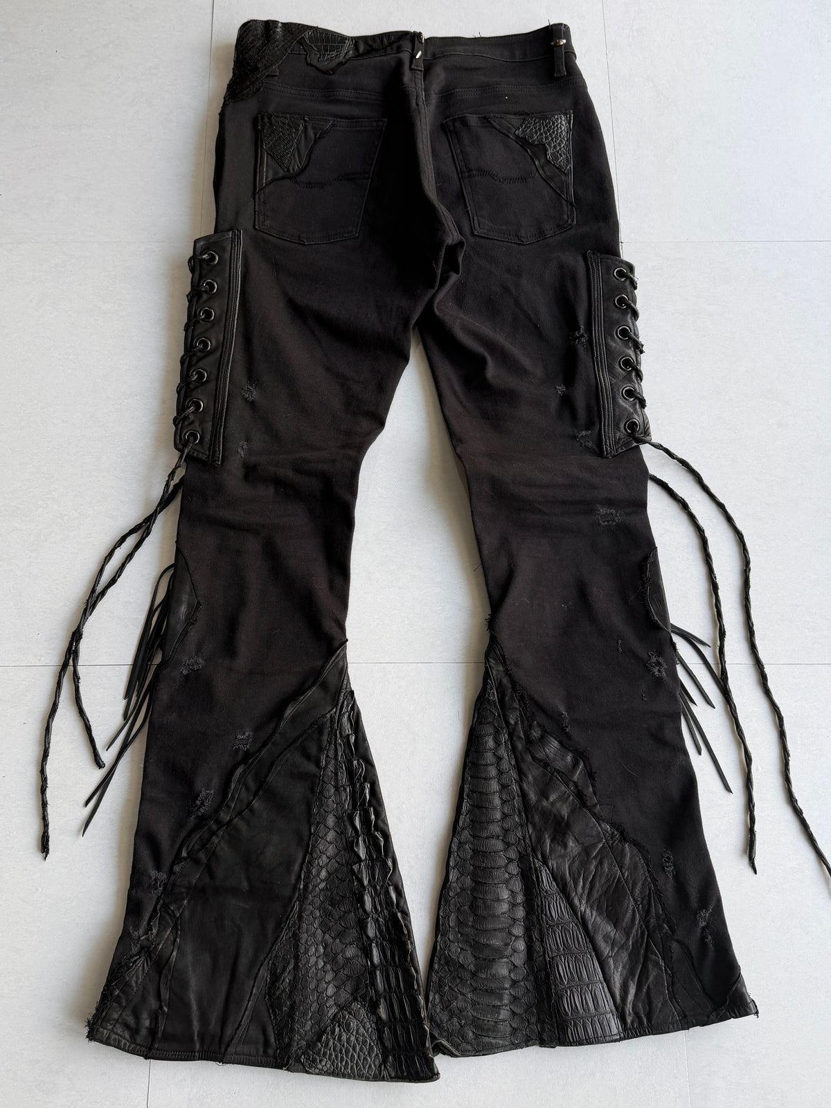 Shohei Takamiya Lace-up Leather Flared Denim